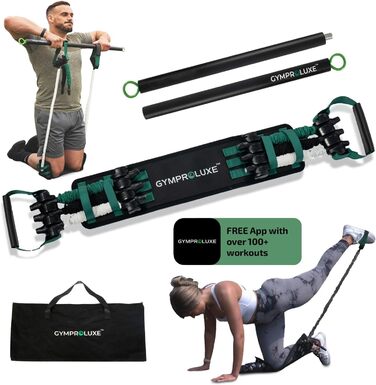 Gymproluxe Оригінальний портативний фітнес-набір – набір еспандерів 90,7 кг для домашнього тренування, чоловіків і жінок, універсальний фітнес-тренажер і пілатес-стик
