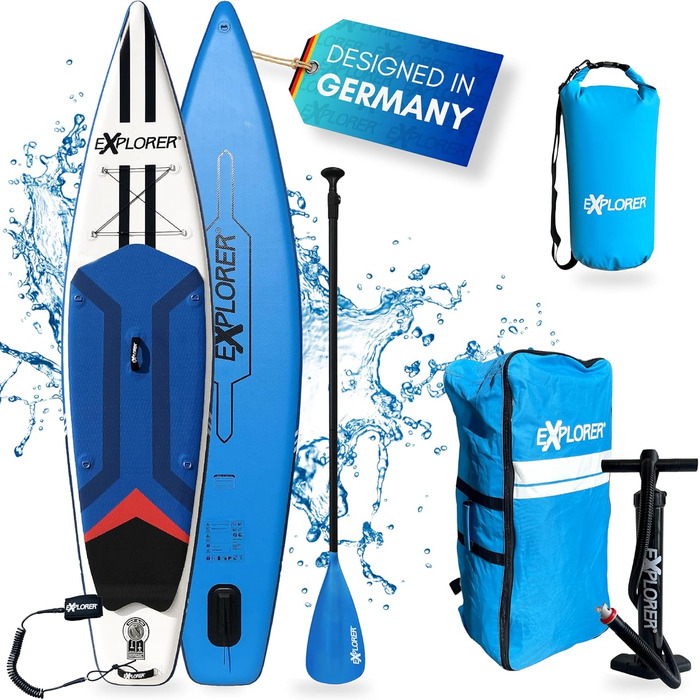 Дошка для веслування EXPLORER SUP Fusion Stand Up до 180 кг Повний комплект з алюмінієвим веслом, рюкзаком, насосом, плавником і набором патчів. (TOURER 12.6)