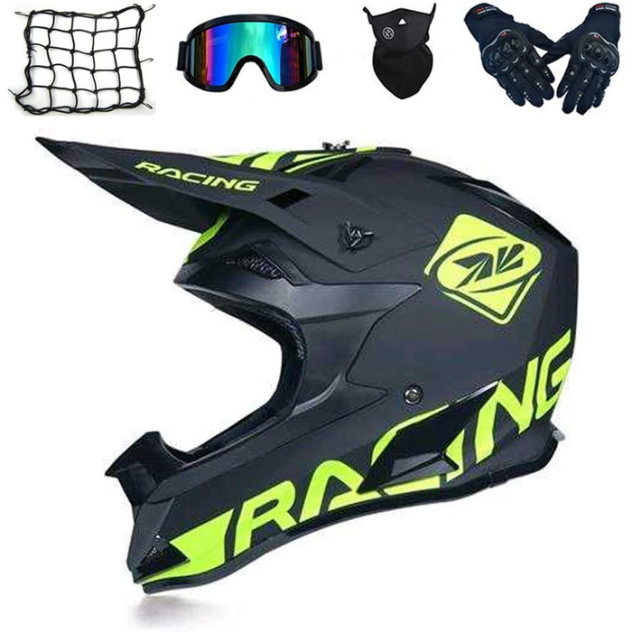 Шолом для мотоциклу та BMX MRDER, чорний, кросовий, ендуро, MTB, фулфейс, з окулярами та рукавицями, розмір XL, велика вентиляція