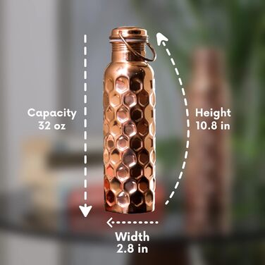 Мідна пляшка для води Craft Trade 1 л, аюрведична, натуральна, з кришкою та чохлом, герметична, для офісу та йоги