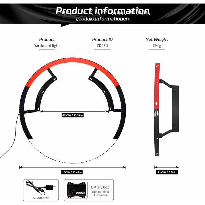 Освітлення дошки для дартсу CyeeLife, легка збірка, портативна.