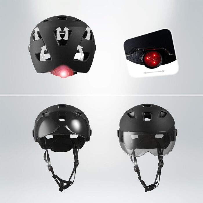 Велошолом Crazy Safety для електровелосипедів та міста, дорослий, з переднім і заднім світлом, регульований, магнітна застібка Fidlock