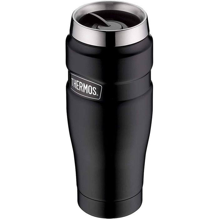 Термокружка Thermos STAINLESS KING, нержавіюча сталь, чорна матова, 0,47 л, для кави та чаю, герметична, з гачком для пакетика, BPA-free, зберігає тепло 7 годин, холод 18 годин, можна мити в посудомийці
