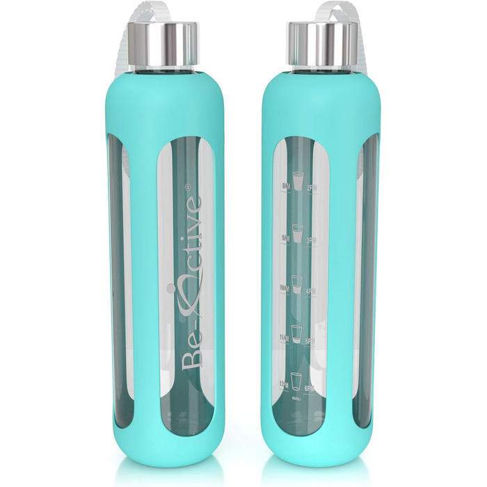 Be-Active скляна пляшка для води, боросилікатне скло, BPA-free, з силіконовим чохлом, 550 мл / 1000 мл