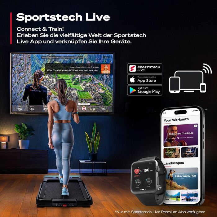 Бігова доріжка Sportstech sWalk Lite/Plus для дому, компактна, з ручним нахилом, до 12 км/год, LED, додаток, пульт