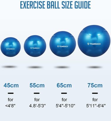 М'яч для йоги TOMSHOO проти розриву з насосом, 45-75 см, синій