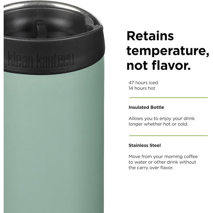 Термос Klean Kanteen Tkwide з кришкою Café Cap, нержавіюча сталь, бірюзово-зелений, 473 мл (16oz)