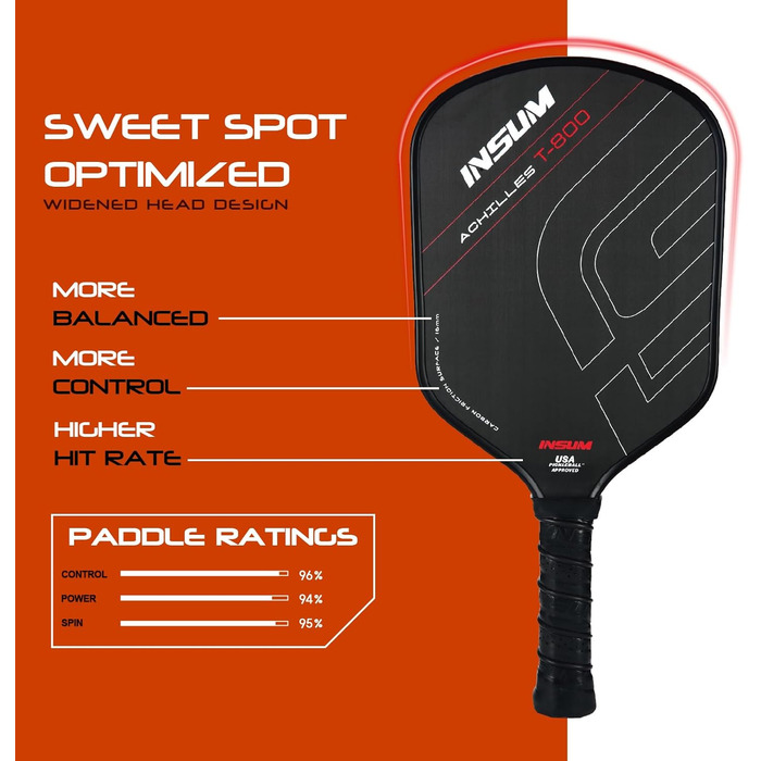 Ракетка для піклболу 16 мм з сумкою 800 Achilles Pickleball Paddle