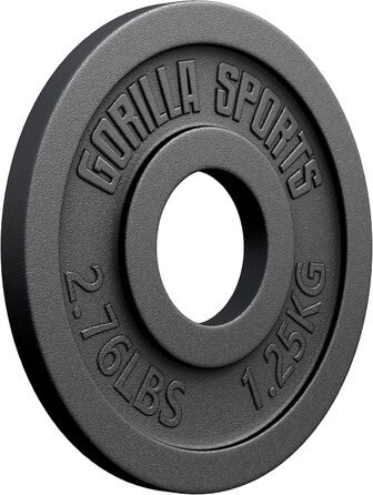 Вагові пластини GORILLA SPORTS Olympia - 1,25 кг, 2,5 кг, 5 кг, 10 кг, 15 кг, 20 кг, 25 кг, 30 кг, діаметр отвору 50 мм, чавун, одиночний/комплект - вагові пластини, набір вагових пластин, гантелі (1,25 кг)