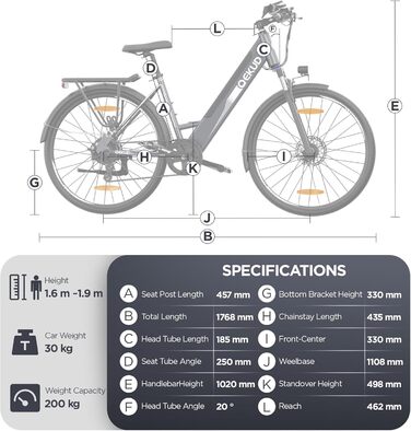 Велосипед Qekud e-bike, акум. 36В 12,5Ач, РК-дисплей, хід до 100 км