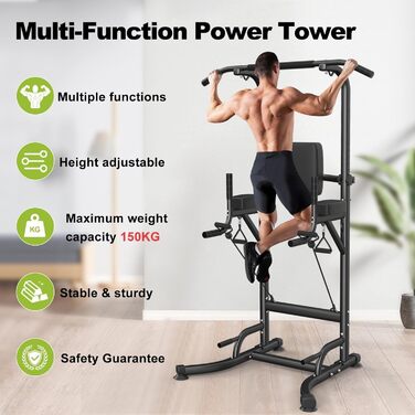 Мультифункціональна силова вежа Power Tower для підтягувань і віджимань, регульована висота 159-233 см, тренажер для дому