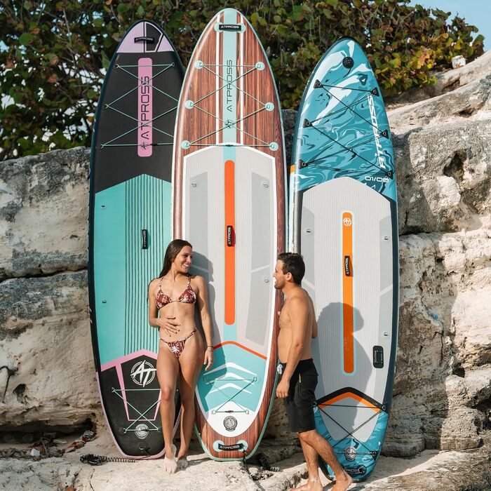 Надувна SUP-дошка ATPROSS 350x89x15 см, витримує до 200 кг, широка, для дорослих, з набором аксесуарів і рюкзаком, стійка, нековзка, для йоги, риболовлі та серфінгу