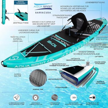 Надувна дошка для падде Aqua Spirit SUP 2024 320x815см/457x915см Комплектація з веслом, рюкзаком, насосом та іншими аксесуарами Дорослі початківці/експерти Гарантія 2 роки (зелений)