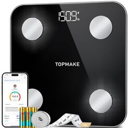 Цифрова вага для тіла з аналізом складу, BMI, Bluetooth, додатком, батарейки та мірна стрічка, модель 2024