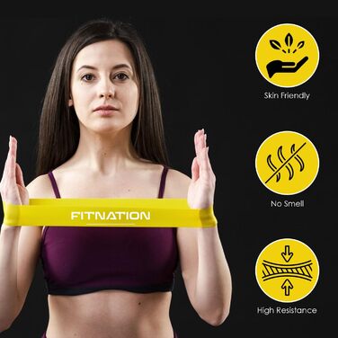 Набір стрічок опору FitNation - 5 пакетних стрічок опору для вправ різних рівнів - Латексні стрічки для вправ для дому, тренажерного залу, пілатесу - Стрічки для тренувань Resistance для чоловіків і жінок з різноманітністю