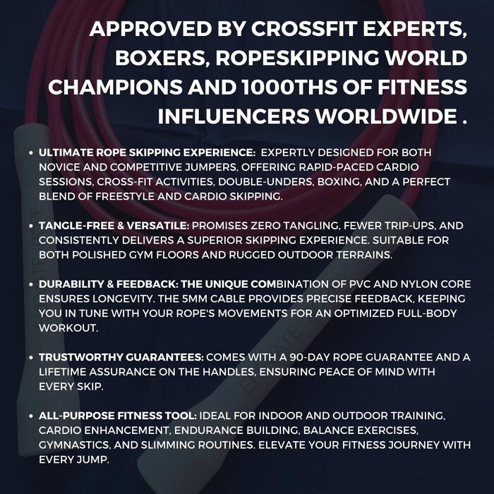 Скакалка Elevate Speed Rope MAX, професійна, 5 мм, міцний ПВХ з нейлоновим осердям, довжина до 3 м, посилені ручки