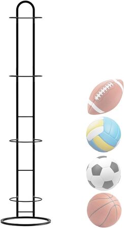 Підставка для м'ячів, полиця для зберігання м'ячів, вертикальне зберігання м'ячів - багатошарова баскетбольна підставка, зберігання м'ячів, футбольна стійка, тримач для баскетболу, чавунний органайзер для спортивних м'ячів (чорний, 4)
