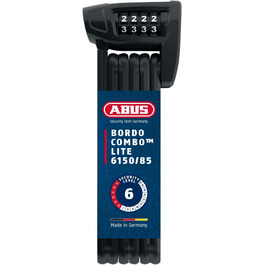 Велозамок складаний ABUS Bordo Combo Lite 6150/85, кодовий, 85 см, чорний, легкий, рівень безпеки 6, сталь, з чохлом