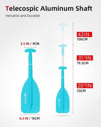 Весло телескопічне Abahub 53-106см, легке, Т-подібна ручка, синє/жовте