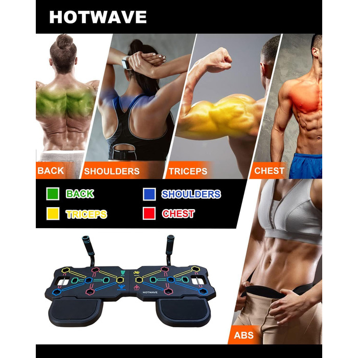 HOTWAVE Портативний тренажер з 20 аксесуарами для фітнесу: дошка для відтискань, планка, еспандери, ролик для пресу. Комплект для домашнього тренування всього тіла для чоловіків і жінок