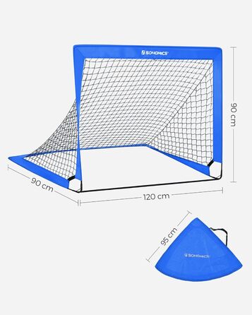 Футбольні ворота для дітей, набір з 2 шт. , висувні ворота, 90 x 120 x 90 см, швидка збірка, для саду, парку, пляжу, поручні зі скловолокна, оксфордська тканина та поліефірна сітка (синій)