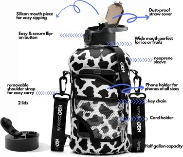 Пляшка для води H2O Capsule 2.2 л з чохлом і знімною трубочкою, BPA-free, багаторазова спортивна фляга з ручкою для напоїв, 2.2 літра, Cowbell