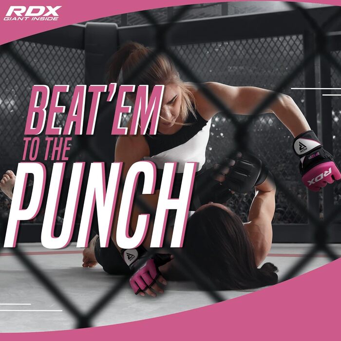 Рукавички RDX MMA жіночі для єдиноборств, жіночі шкіряні спарингові рукавички Maya Hide Професійні рукавички для кікбоксингу грепплінгу, боксерські рукавички для боксерської груші, мішок з піском, фріфайт, муай тай (багаторазові) Рожевий S