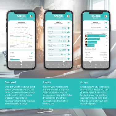 Ваги для ванної кімнати Salter SA00432FEU6 Bluetooth - ваги ваги з максимальною місткістю 200 кг, ваги з пам'яттю на 8 користувачів, підключення через додаток Salter Health для відстеження здоров'я та фізичної форми (Gris)