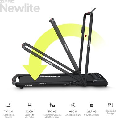 Бігова доріжка ZIPRO Newlite складана, 2 режими, FlatFold, 1-10 км/год, до 110 кг, LED-дисплей, тиха, амортизація Easy Walk