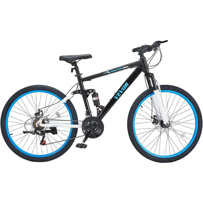 Гірський велосипед VEVOR MTB 26 дюймів, 21 швидкість, алюмінієва рама, повна підвіска, комфортне сідло, для чоловіків і жінок, для трейлів і снігу
