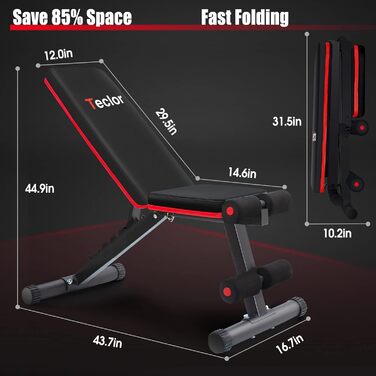 Лава з регульованою вагою Teclor - 317,5 кг, стабільна вага, тренування всього тіла, багатоцільова, складана, нахил, домашня лава для вправ, тренажерний зал