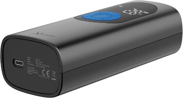 Електричний компресор XLayer 6000 мАг для авто, велосипедів, мотоциклів, матраців і м'ячів, з LED-ліхтариком, портативний, LCD-дисплей, тиск 2.0–10.0 бар, чорний/синій
