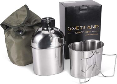 Goetland польова фляга з нержавіючої сталі 1,2 л з кухлем 0,6 л, чохол нейлоновий, набір для армії США, туристична фляга та казанок для кемпінгу