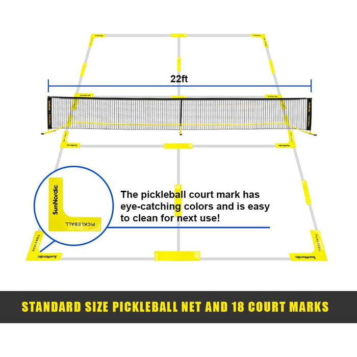 Портативна система сітки для піклболу SunNordic, сітка для піклболу довжиною 6,9 м для сімейних вправ, поліестерова сітка з атмосферостійким металевим каркасом і сумкою для перенесення, сітка для піклболу для всіх