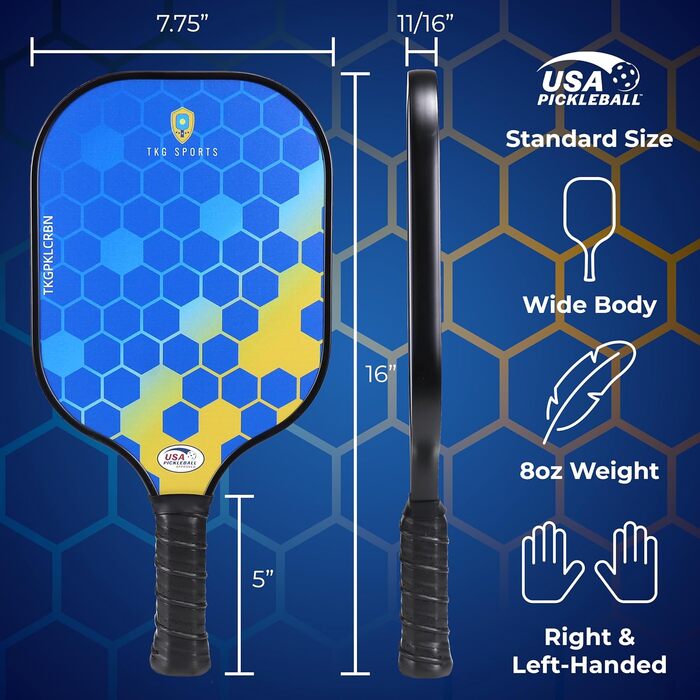 Набір для піклболу TKG Sports з карбону, 2 ракетки USAPA, 4 м'ячі (2 для залу, 2 для вулиці), 2 охолоджуючі рушники, сумка, для дорослих і підлітків