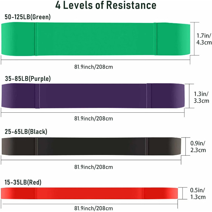 Еластичні фітнес-стрічки/стрічки опору, набір з 4 еластичних стрічок для фітнесу та нарощування м'язової маси з латексу, еластичні стрічки, тренування м'язів