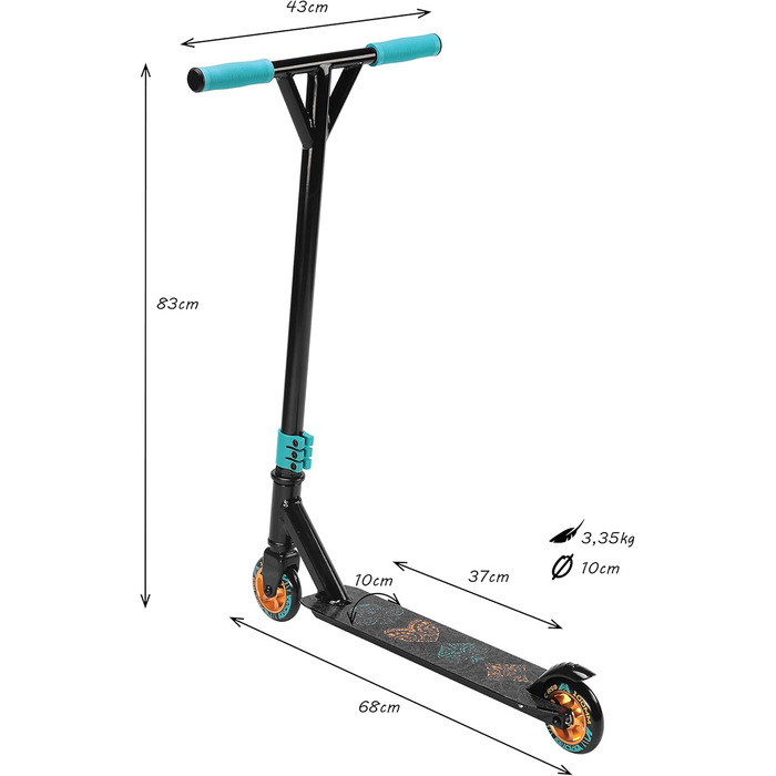 Трюковий самокат SportVida, самокат Kickscooter Kick Scooter Kickboard з фіксованою планкою з обертанням на 360 Kickscooter Trick Scooter для дітей Дорослі PU колеса (бірюзовий)