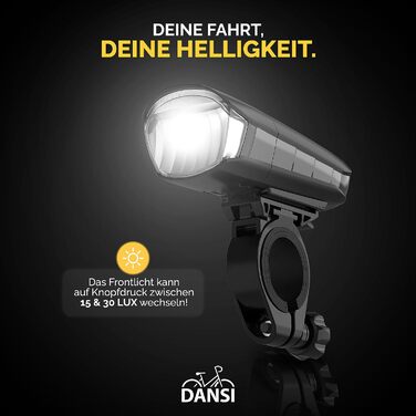 Набір велосипедних LED-ліхтарів DANSI StVZO, яскраве світло переднє 30/15 люкс, батарейковий комплект