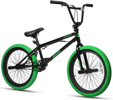 Дитячий велосипед AVASTA Hesper 20 дюймів Freestyle BMX для хлопчиків старше 6 років, підлітків і початківців, багатоколірний чорний з зеленими шинами Hesper-k (з гіроскопом)