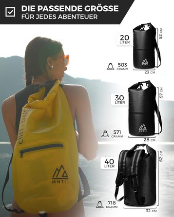 Гермомішок 'Cliff-Bag в 20 л, 30 л, 40 л I Рюкзак для SUP, Каное, Байдарка I Водонепроникний гермомішок з плечовими ременями I Речовий мішок водонепроникний I FREE Водонепроникний чохол для телефону (чорний, 20 літрів), 10