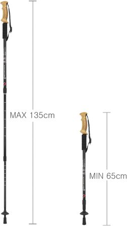 Телескопічні протиударні туристичні палиці MidGard Nordic Walking Pole виготовлені з алюмінієвого сплаву з корковою ручкою та регулюванням амортизації по довжині 65-135 см (чорні, )