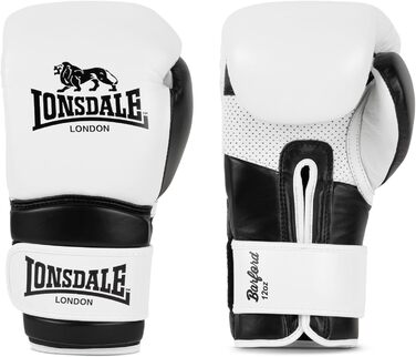 Боксерські рукавички Lonsdale Barford зі шкіри, білі/чорні, 14 унцій