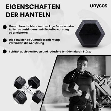 Гантелі Unycos Hexagon 2x12,5кг чавунні з гумою, Ergo Handle