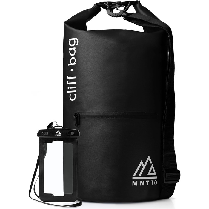 Гермомішок 'Cliff-Bag в 20 л, 30 л, 40 л I Рюкзак для SUP, Каное, Байдарка I Водонепроникний гермомішок з плечовими ременями I Речовий мішок водонепроникний I FREE Водонепроникний чохол для телефону (чорний, 20 літрів), 10