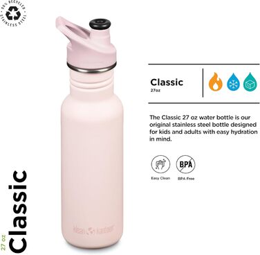 Бутилка Klean Kanteen Classic Narrow 800 мл з нержавіючої сталі з спортивною кришкою, рожевий