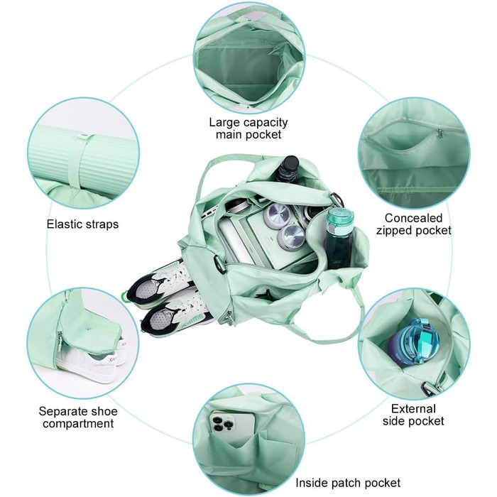 Спортивна сумка Aucuu, дорожня сумка з відділенням для взуття та вологим відділенням, велика спортивна сумка для жінок і чоловіків, водонепроникна сумка для тренувань Сумка для йоги аксесуари для йоги та килимки для йоги Сумка для фітнесу (зелена)