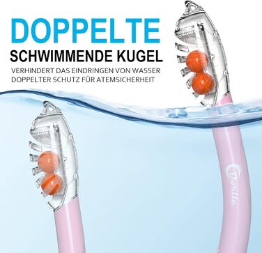 Набір трубок Dorlle, нещодавно оновлена панорамна маска для підводного плавання, водонепроникна маска для дайвінгу, загартоване скло проти запотівання, з 3-канальним сухим трубкою преміум-класу для дорослих (рожевий)
