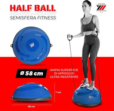 Балансувальна напівсфера YM XXL 58 см з еспандерами та насосом, фітнес тренажер для йоги, пілатесу, спорту