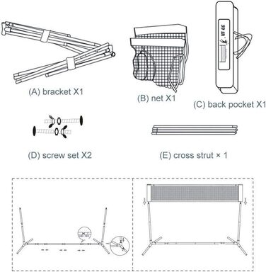 Портативний стандартний набір сіток для бадмінтону для тенісу, піклболу, дитячого волейболу проста в налаштуванні спортивна сітка з палицями для критих або відкритих кортів, пляжу, під'їзної доріжки
