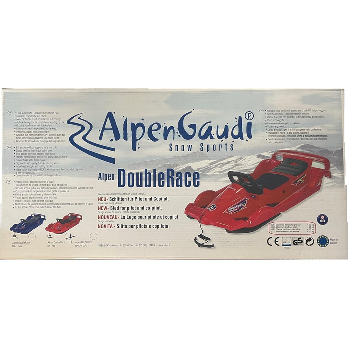 Сани AlpenGaudi Bob Double Race червоні 114x55x28 см, нова коробка